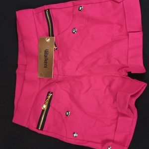 HOT PINK studded shorts with Zipper acccent front
